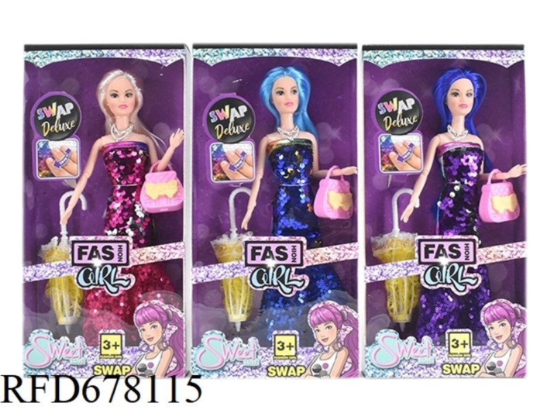 THEME DRAG SERIES: 11.5-INCH 9-JOINT SHINY SOLID BARBIE WITH AN UMBRELLA AND A HANDBAG. CLOTHES WILL