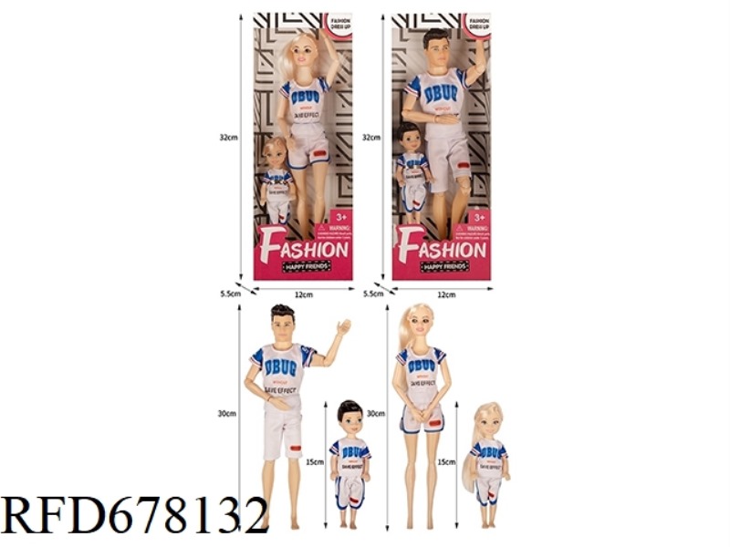 FASHION TREND SERIES: 11.5-INCH JOINT FITTED PARENT-CHILD OUTFITS FOR A FAMILY OF FOUR