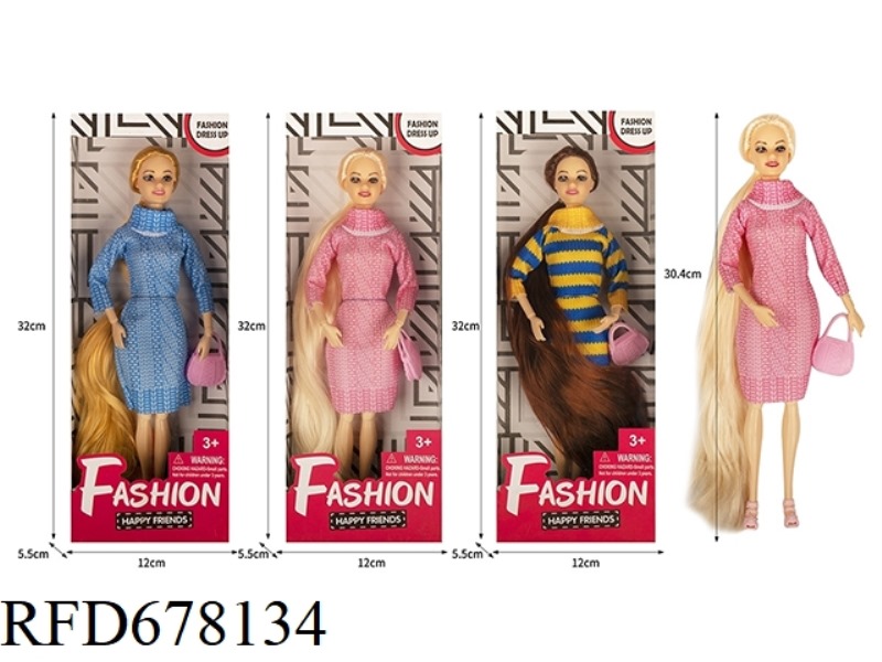 FASHION TREND SERIES 11.5-INCH 9-JOINT SOLID EVENING DRESS RAPUNZEL 3 MIXED OUTFITS WITH HANDBAG