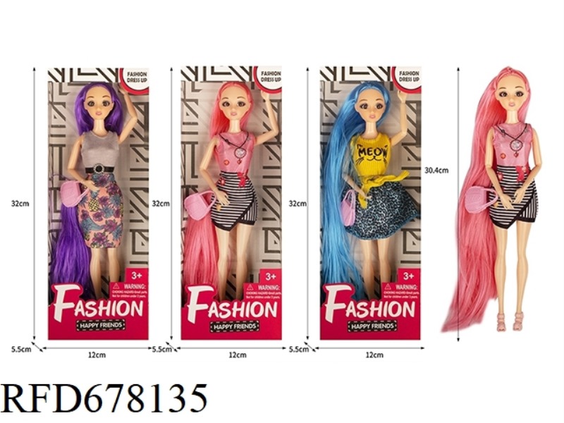 FASHION TREND SERIES: 11.5-INCH 9-JOINT SOLID 3D TRUE EYEBALL FASHION RAPUNZEL 3 MIXED OUTFITS WITH