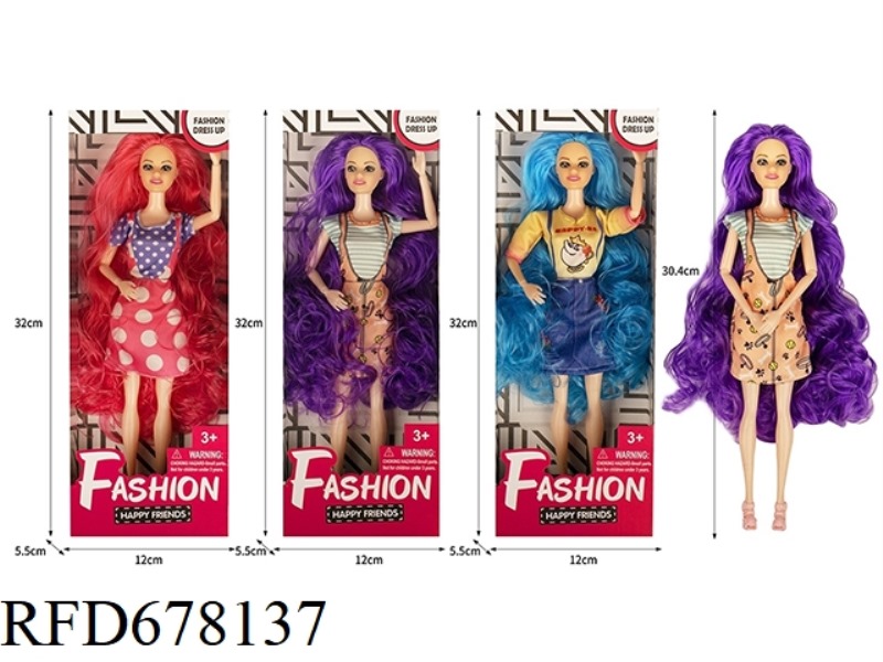FASHION TREND SERIES: 11.5-INCH 9-JOINT SOLID AND FASHIONABLE LONG HAIR BARBIE 3-STYLE MIXED OUTFIT