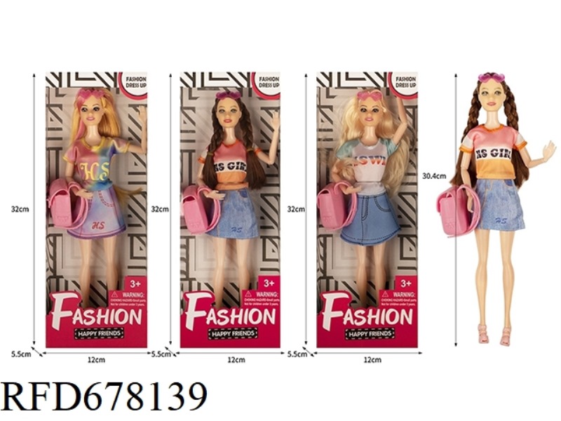 FASHION TREND SERIES: 11.5-INCH 9-JOINT SOLID AND TRENDY BARBIE IN 3 MIXED OUTFITS, WITH GLASSES AND
