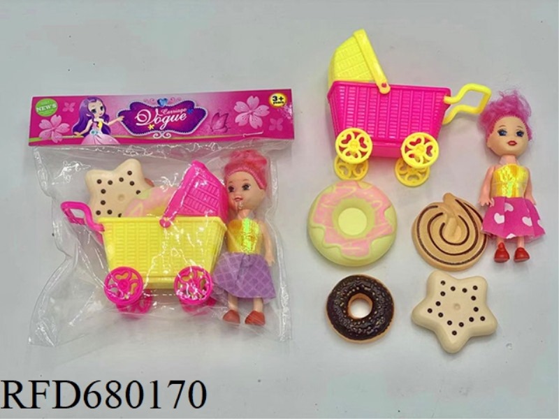 3.5 INCH BARBIE WITH CART, DOUGHNUTS, BISCUITS