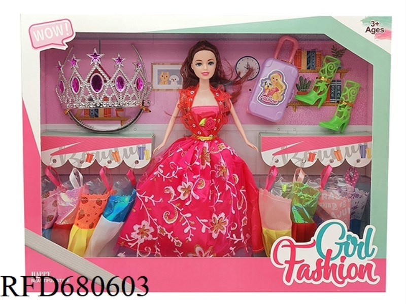 HIGH-END 11.5-INCH LIVE WEDDING DRESS BARBIE WITH A CROWN, SHOES, HANGING CLOTHES AND LUGGAGE ACCESS