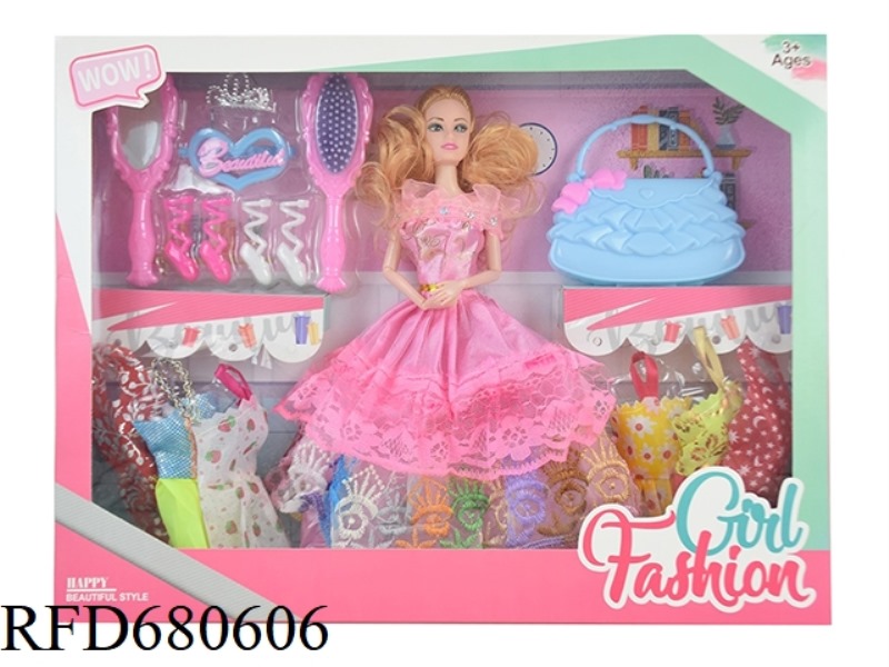 HIGH-END 11.5-INCH SOLID 9-JOINT WEDDING DRESS LARGE DRESS BARBIE STRAP HANGING DRESS, HANDBAG, COMB