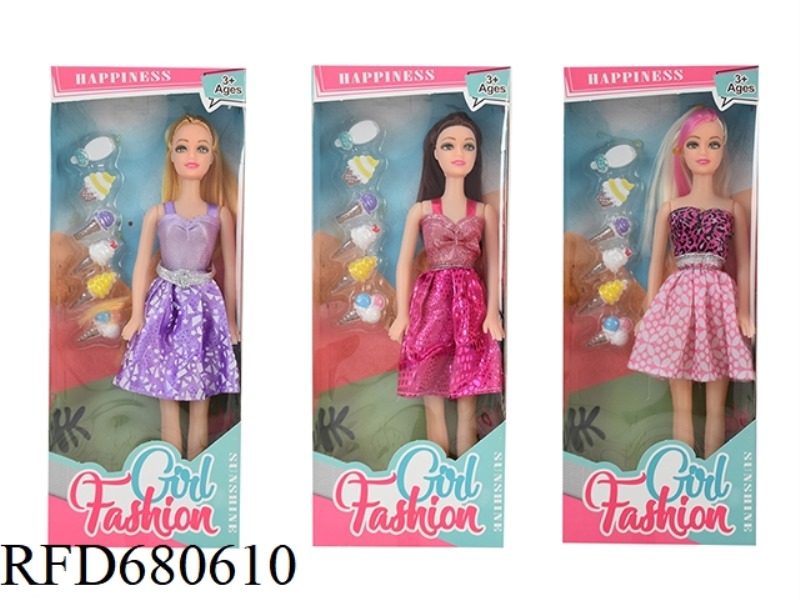 HIGH-END 11.5-INCH BARE-BODY CASUAL FASHION SHORT SKIRT, BARBIE WITH ICE CREAM BLISTER ACCESSORIES,