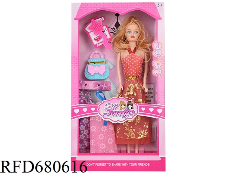 HIGH-END 11.5-INCH BODY-HUGGING CASUAL FASHION SHORT SKIRT BARBIE WITH A COMB, HANDBAG AND HANGING A