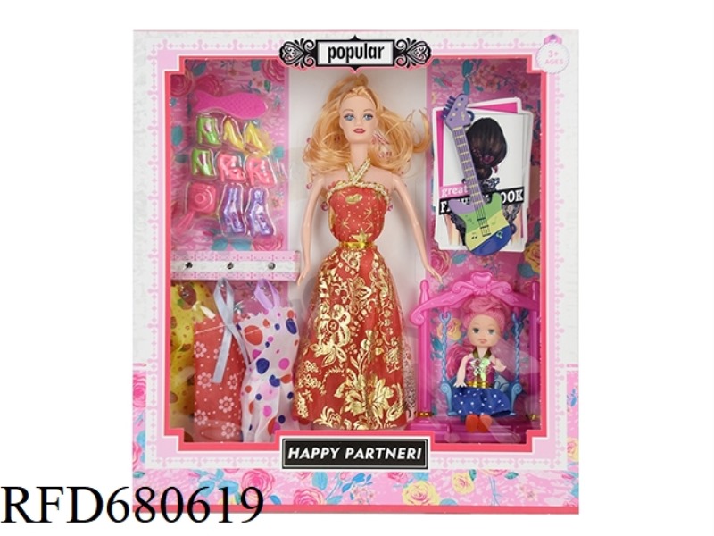 HIGH-END 11.5-INCH HANDS-ON FASHION SHORT SKIRT WITH BARBIE STRAPS, GUITAR, 3-INCH CHILDREN'S SHOES,