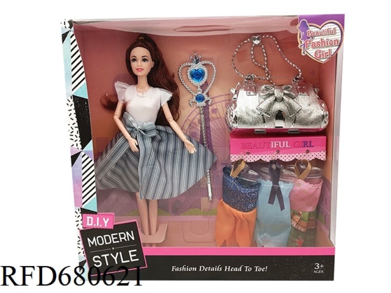 HIGH-END 11.5-INCH SOLID 9-JOINT FASHION SHORT SKIRT BARBIE WITH A SCEPTER, HANDBAG AND HANGING ACCE