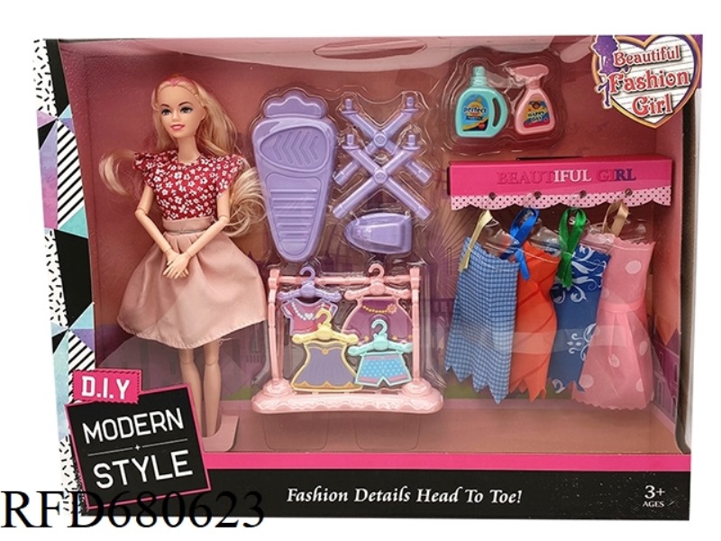 HIGH-END 11.5-INCH SOLID 12-JOINT FASHION DRESS, BARBIE WITH HANGER ACCESSORIES, VACUUM-FORMED LAUND