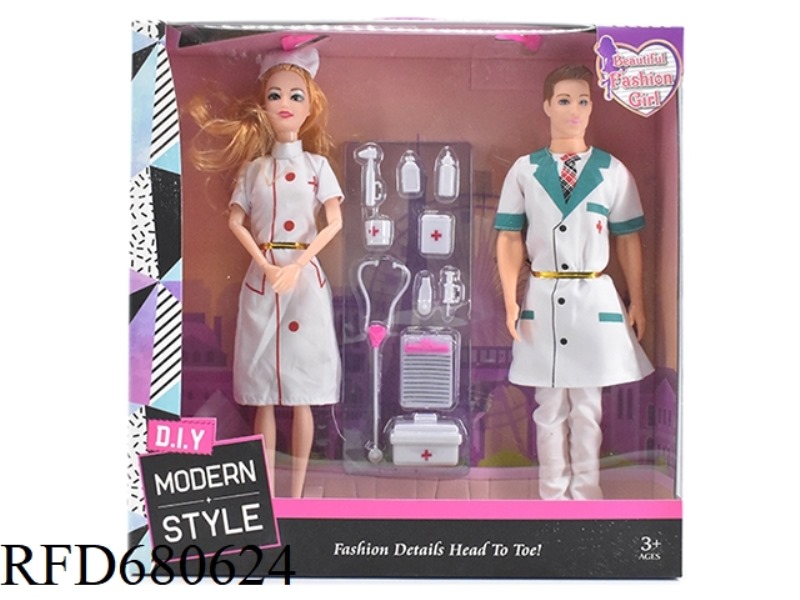 HIGH-END 11.5-INCH LIFE-SIZED 9-JOINT NURSE BARBIE AND 11.5-INCH LIFE-SIZED LIFE-SIZED MAN DOCTOR BA