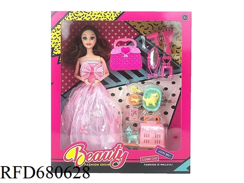 HIGH-END 11.5-INCH SOLID 9-JOINT WEDDING DRESS, BARBIE WITH DOG, VACUUM-FORMED ACCESSORIES, SMALL AC