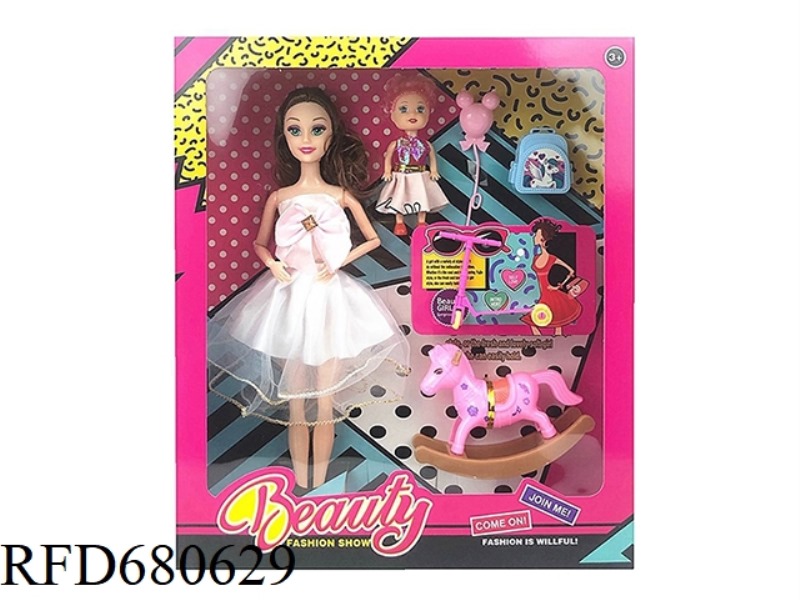 HIGH-END 11.5-INCH SOLID 9-JOINT FASHION DRESS, BARBIE WITH ROCKING HORSE, 3-INCH SMALL BALLOON, SMA