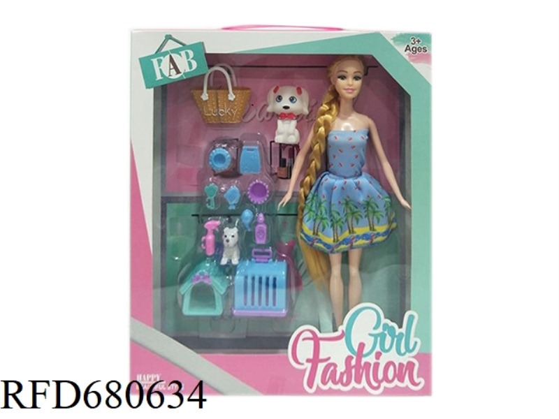 HIGH-END 11.5-INCH PRACTICAL HANDCRAFTED FASHION DRESS, BARBIE WITH DOG ACCESSORIES VACUUM-FORMED AN