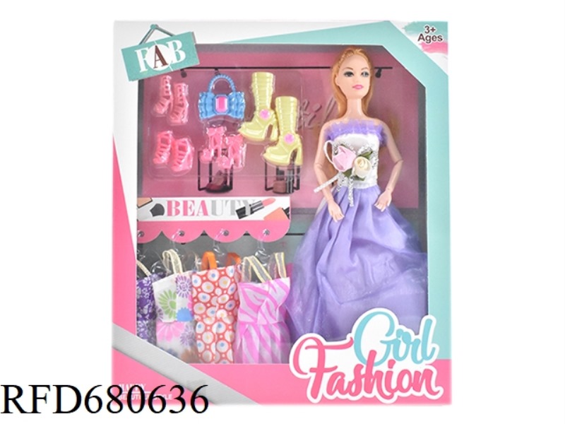 HIGH-END 11.5-INCH 9-JOINT SOLID WEDDING DRESS, BARBIE WITH BAG, SHOES, VACUUM-FORMED ACCESSORIES, H