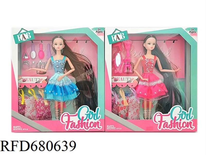 HIGH-END 11.5-INCH SOLID 9-JOINT FASHION DRESS, BARBIE WITH COMB AND MIRROR VACUUM-FORMED ACCESSORIE
