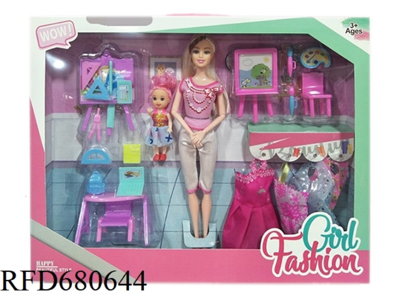 HIGH-END 11.5-INCH SOLID 12-JOINT FASHION BARBIE WITH BLACKBOARD ACCESSORIES, VACUUM-FORMED AND DRAW
