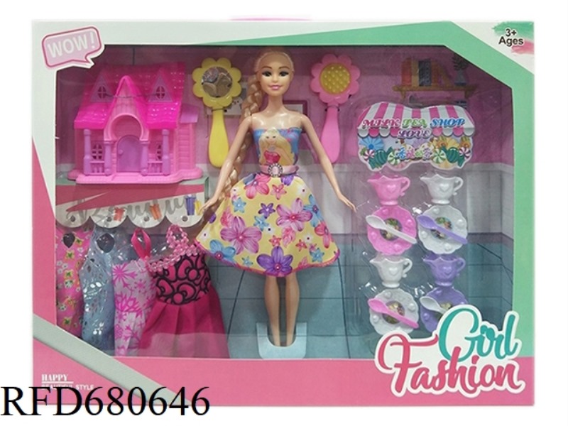 HIGH-END 11.5-INCH HANDS-ON FASHION DRESS, BARBIE WITH SMALL CASTLE, SMALL MIRROR, SMALL COMB AND SM