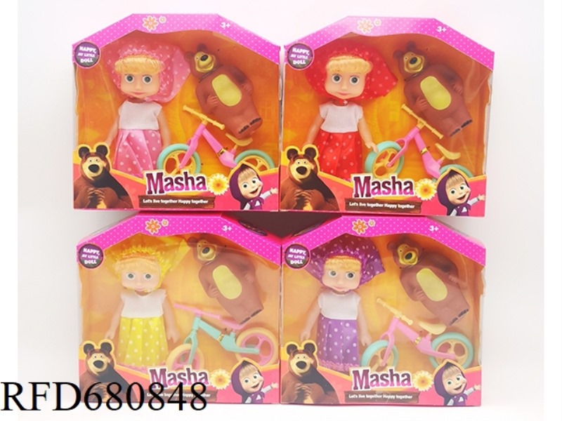 6-INCH EMPTY MARTHA DOLL + BEAR + BICYCLE
