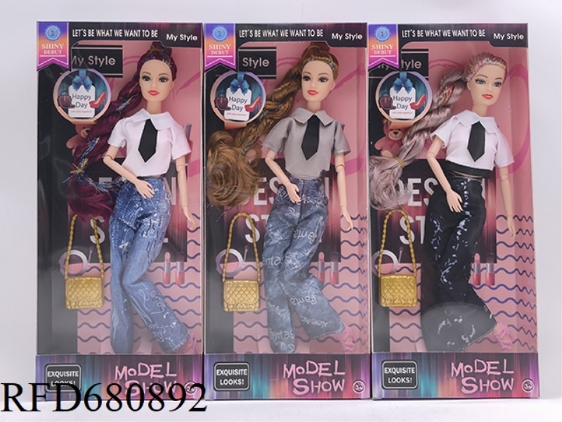 A 11.5-INCH, 11-JOINT, SOLID, GOLD-BRAIDED, FASHIONABLE BARBIE