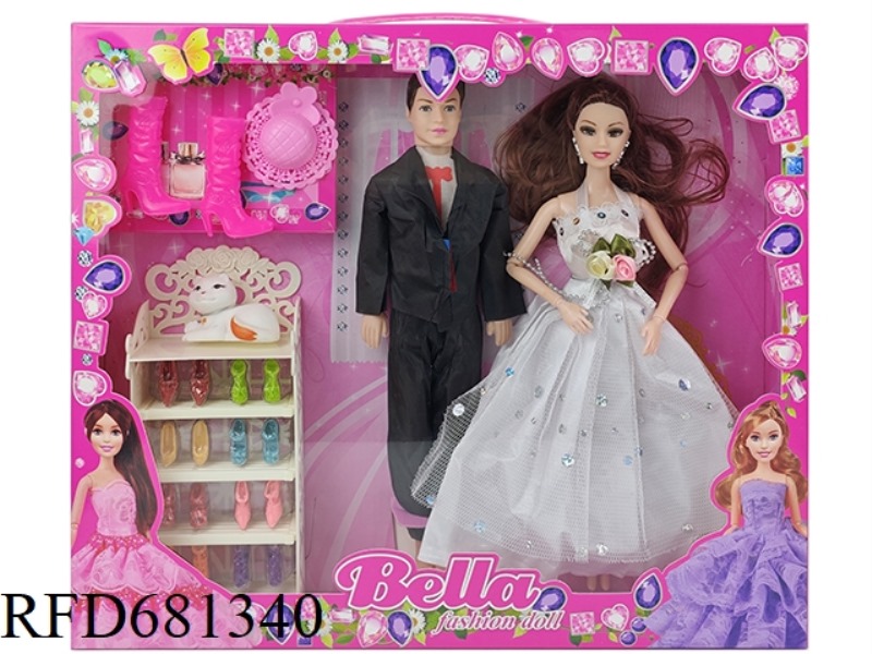 11-INCH REAL NINE-JOINT BARBIE DOLL PLUS EMPTY MAN PLUS SHOES, HATS AND SHOE CABINET BARBIE COUPLE D