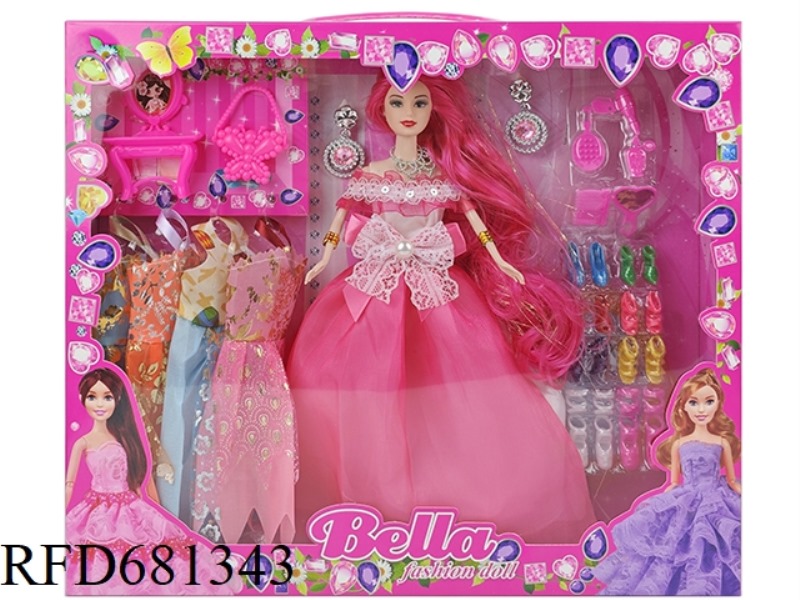 11-INCH LIFE-SIZED MOVABLE BARBIE DOLL PLUS A SMALL DRESSING TABLE PLUS A BAG PLUS EARRINGS PLUS BLI