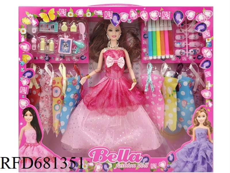 11-INCH SOLID NINE-JOINT BARBIE DOLL, MAKEUP TOOLS, VACUUM FORMING, CHILDREN'S COLORED PENS AND DIY
