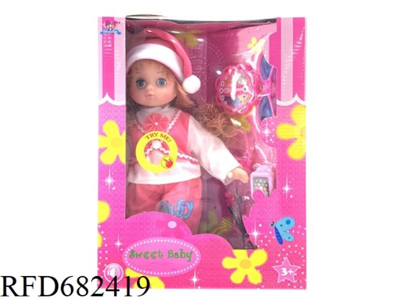 A 14-INCH BLINKING GIRL CAN SING + ACCESSORIES