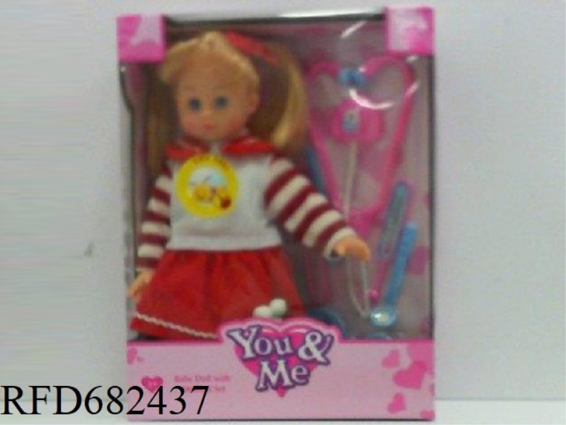 A 14-INCH BLINKING GIRL CAN SING AND USE MEDICAL DEVICES