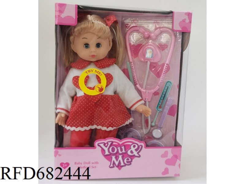 A 14-INCH BLINKING GIRL CAN SING AND USE MEDICAL DEVICES