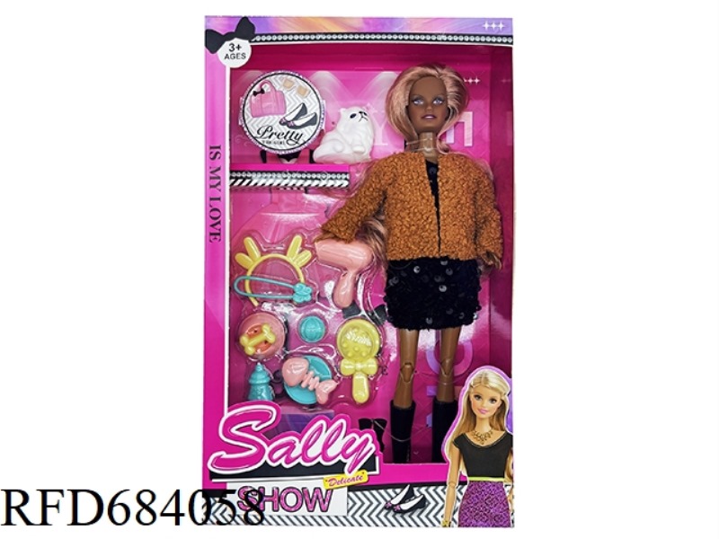 11-INCH CUTE BLACK GIRL DRESS DOLL+PLASTIC ACCESSORIES