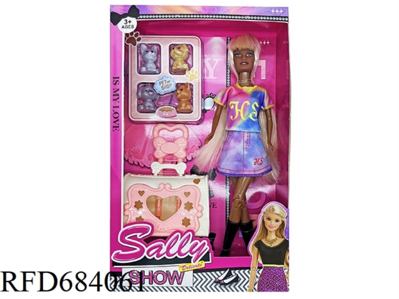 11-INCH CUTE BLACK GIRL DRESS DOLL+PLASTIC ACCESSORIES