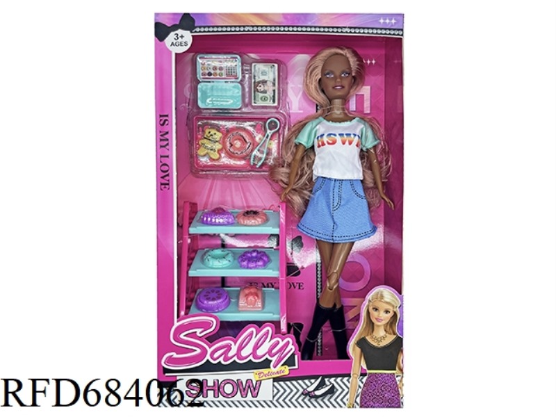 11-INCH CUTE BLACK GIRL DRESS DOLL+PLASTIC ACCESSORIES