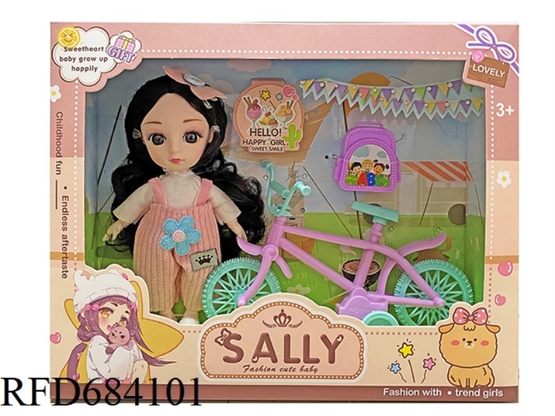 6-INCH CUTE GIRL DRESSED UP AS A DOLL+SCHOOLBAG+BIKE