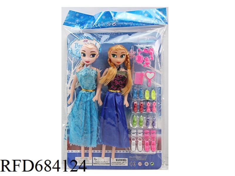 11.5-INCH 5-JOINT 26 CM EMPTY COLOR PRINTING EYE SISTER SNOW PRINCESS+PLASTIC PARTS TWO PACK