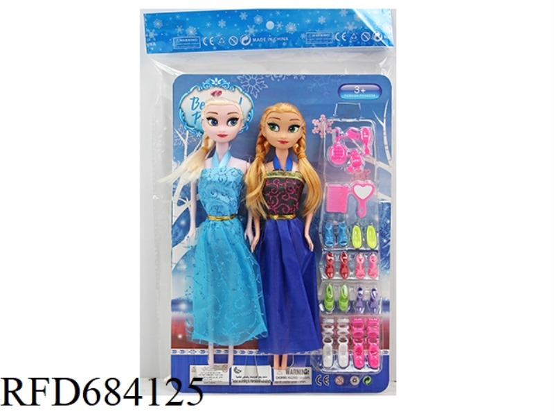 11.5-INCH 5-JOINT 26 CM SOLID COLOR PRINTING EYE SISTER SNOW PRINCESS+PLASTIC PARTS TWO PACK
