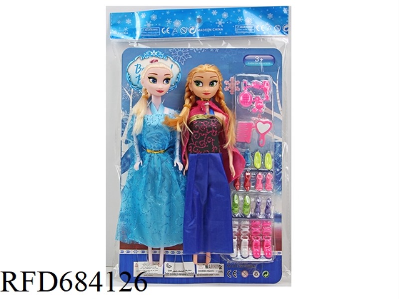 11.5-INCH 5-JOINT 26 CM SOLID COLOR PRINTING EYE SISTER SNOW PRINCESS+PLASTIC PARTS TWO PACK