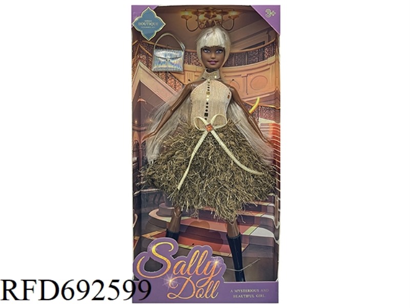 A CUTE 11-INCH BLACK GIRL DRESSED UP WITH A BARBIE DOLL AND A BAG