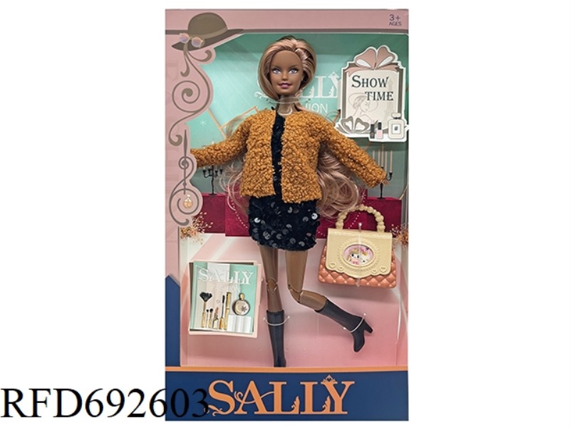 A CUTE 11-INCH BLACK GIRL DRESSED UP WITH A BARBIE DOLL AND A BAG