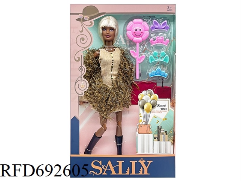 A 11-INCH SOLID AND CUTE BLACK GIRL DRESSED UP AS A BARBIE DOLL WITH BLISTER ACCESSORIES