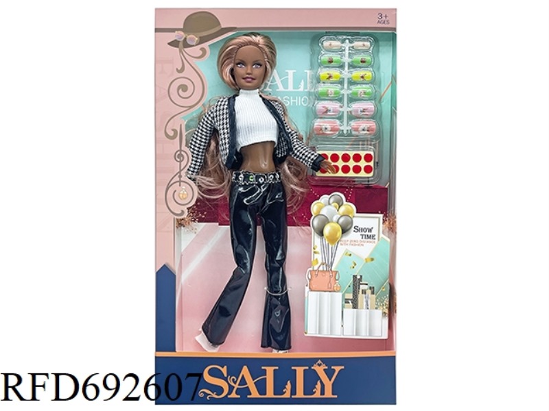 A 11-INCH SOLID AND CUTE BLACK GIRL DRESSED UP AS A BARBIE DOLL WITH BLISTER ACCESSORIES