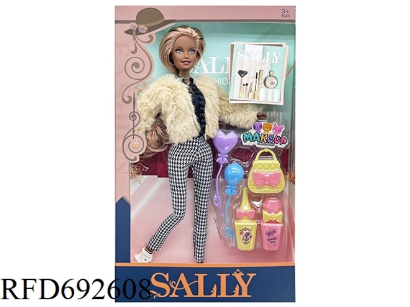 A 11-INCH SOLID AND CUTE BLACK GIRL DRESSED UP AS A BARBIE DOLL WITH BLISTER ACCESSORIES