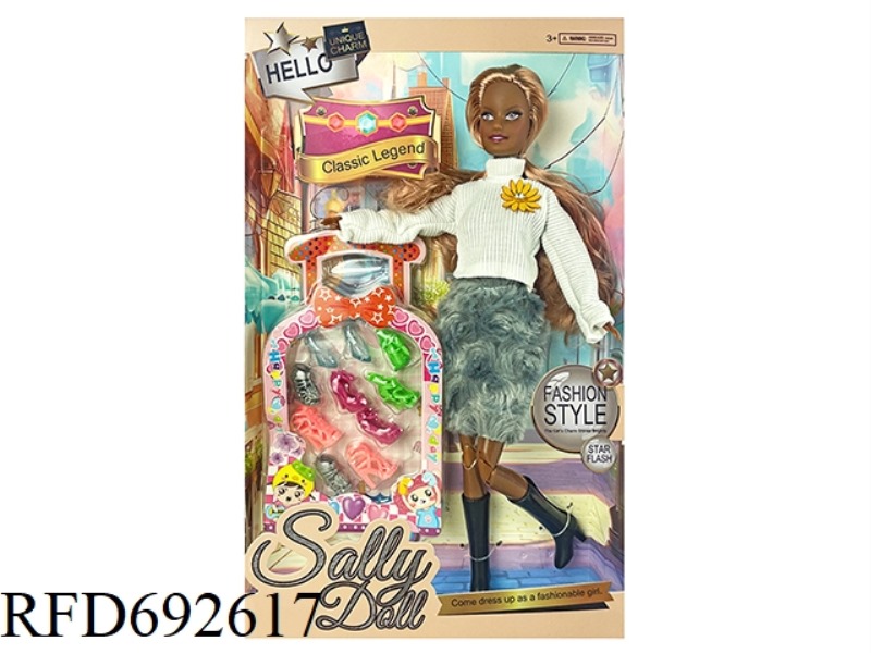 A 11-INCH SOLID AND CUTE BLACK GIRL DRESSED UP AS A BARBIE DOLL WITH BLISTER ACCESSORIES