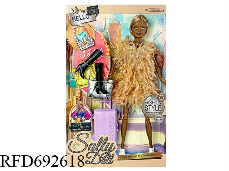A 11-INCH SOLID AND CUTE BLACK GIRL DRESSED UP AS A BARBIE DOLL WITH BLISTER ACCESSORIES