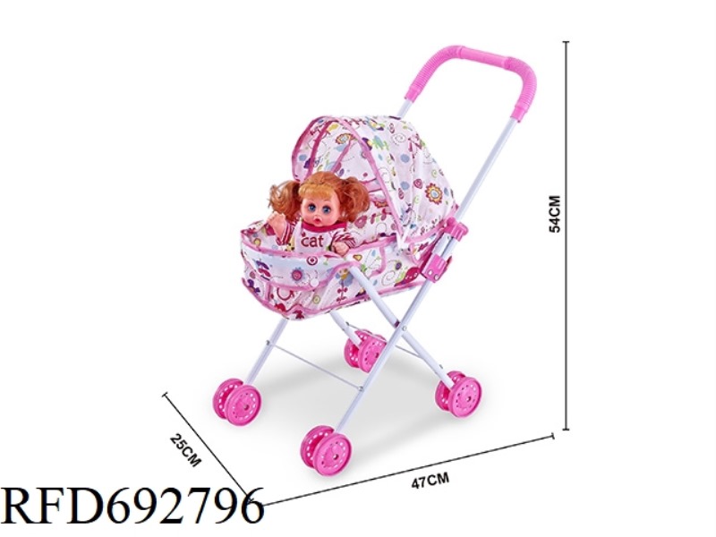 IRON CART WITH 10-INCH GIRL'S MUSIC HOLLOW DOLL