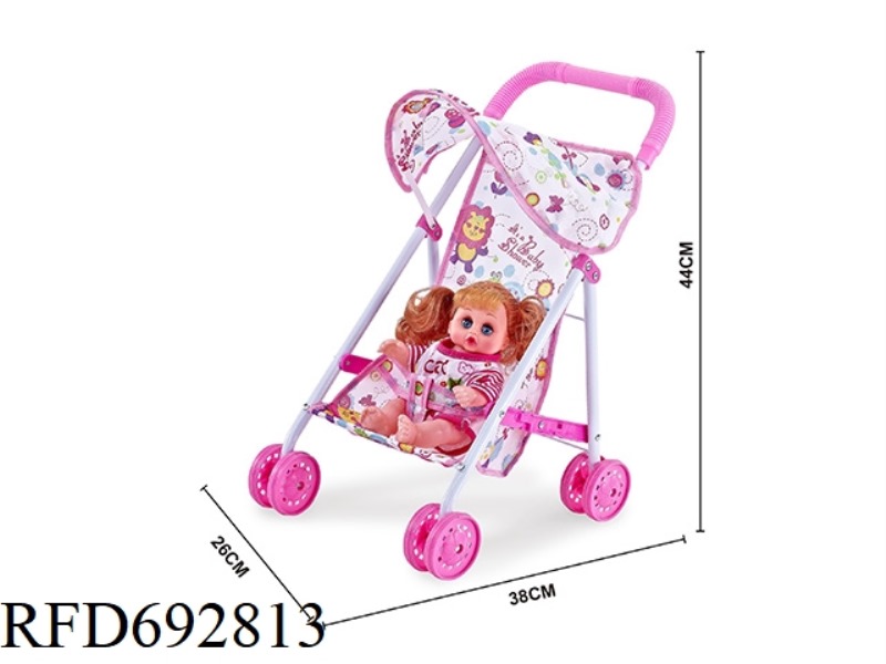 IRON CART WITH 10-INCH GIRL'S MUSIC HOLLOW DOLL