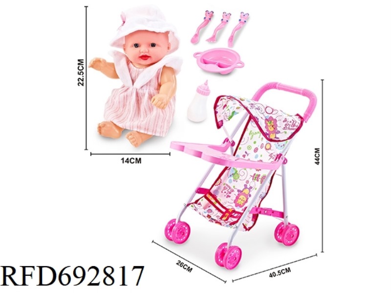 IRON CART WITH DINING BOARD AND 10-INCH MUSIC HOLLOW DOLL