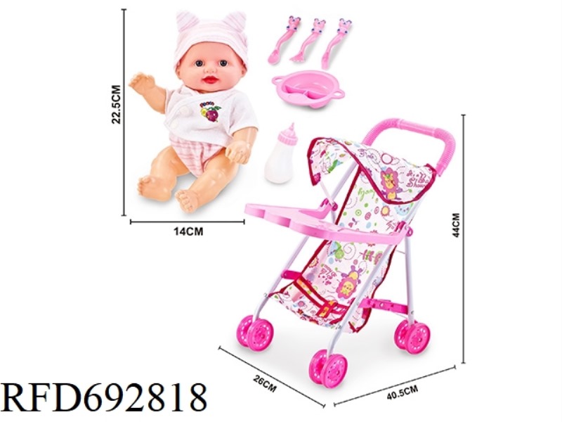IRON CART WITH DINING BOARD AND 10-INCH MUSIC HOLLOW DOLL