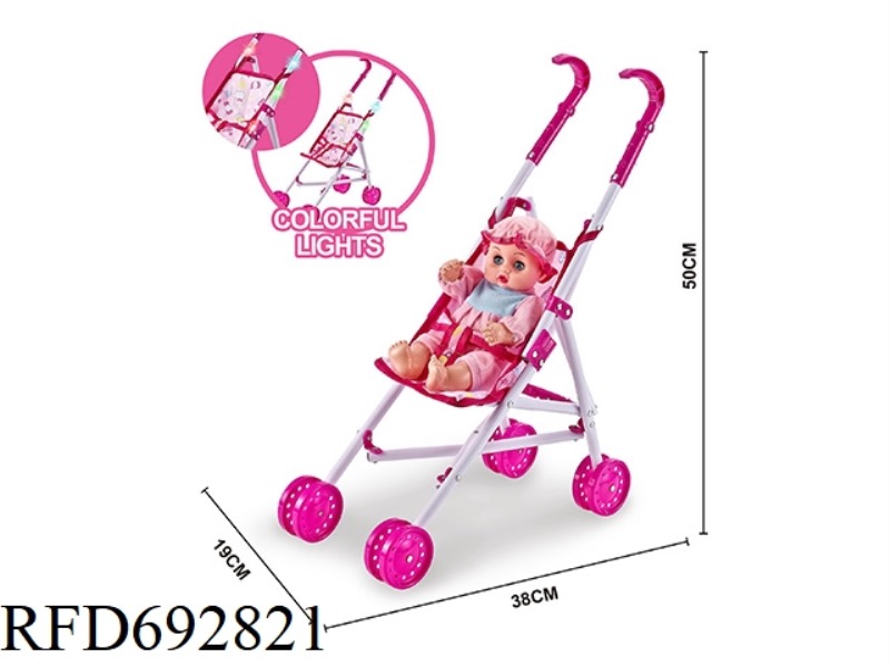 COLORFUL LIGHTING PLASTIC CART WITH 12-INCH HOLLOW MUSIC DOLL