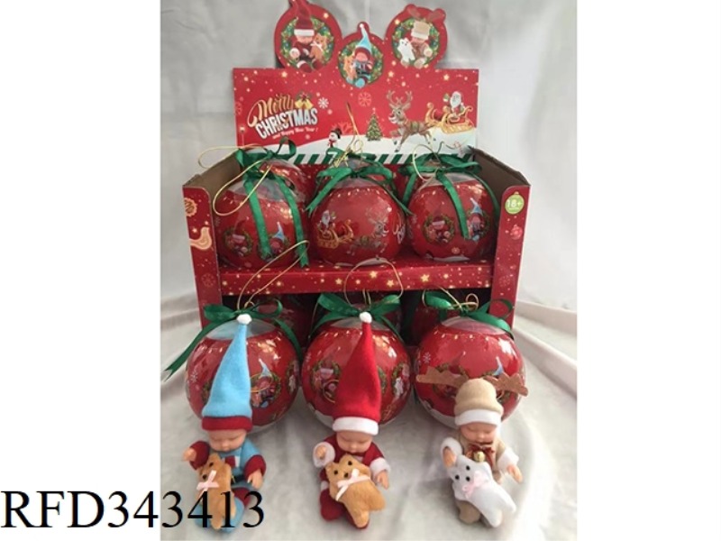 4.5-INCH CHRISTMAS SLEEPING DOLLS 3 ASSORTED BEARS, CHRISTMAS BALLS 12PCS